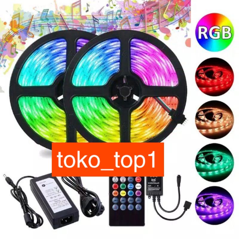 Paket Lampu SENSOR MUSIC Led strip RGB  5050 IP44 Sensor Suara Music 5m  Disco Warna Warn