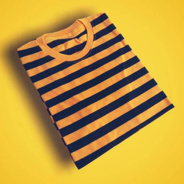 KAOS STRIPE BIG KUNING NAVY, COTTON PREMIUM