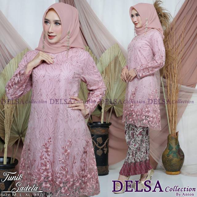 Set baju kurung tulle mutiara lengan tumpuk