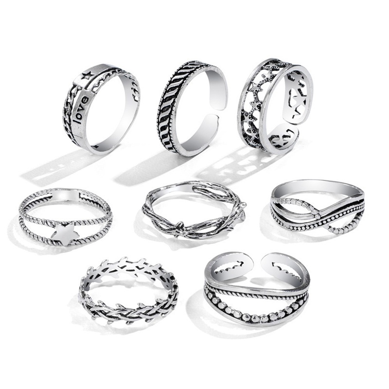 Fancyqube 8pcs / Set Cincin Bentuk Bulat Geometris Bahan Alloy Warna Emas Perak Gaya Punk Untuk Wanita