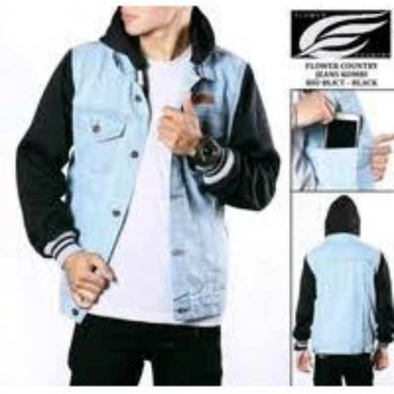 promo jaket jeans denim tebal / Levis kancing+resleting pakai hodie/kombinasi cowok, model boyy