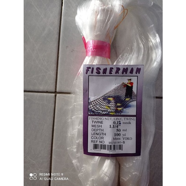 Jaring ikan fisherman 0.12 50md/100yds yoko UKURAN TINGGAL PILIH 1¼-3 inchi FISERMAN produk tahiland setara dengan jaring arida jaring momoi pukat ikan jaring ikan senar murah jaring ikan fisherman