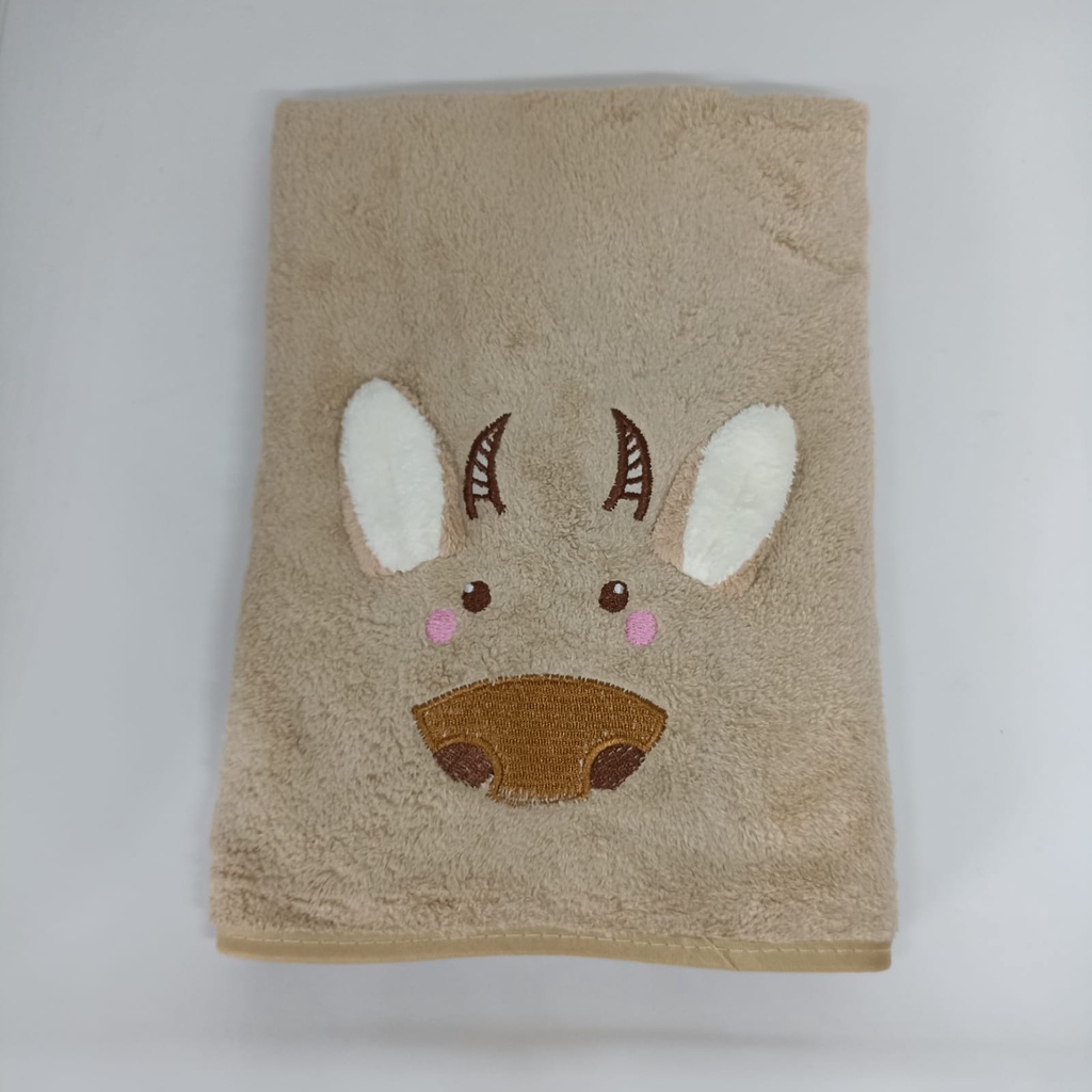Handuk Bayi Microfiber Premium REALPICT / Handuk Anak Premium Motif Hewan Kualitas Import 50 X 100 cm-CREAM
