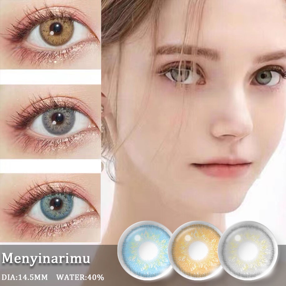 Menyinarimu【COD】GRAY Warna Big Eye Softlens Lensa Mata Penuh Gaya Dan Cantik Softlens Warna Sederhana Dan Canggih Lensa Kontak Soflen14.2 mm 2022 New Dubai Import Premium Brown Seri Warna Softlen Blue