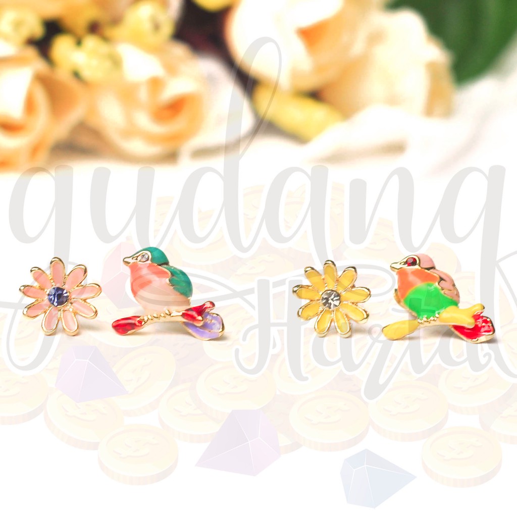 Anting Asimetris Tusuk Little Bird and Flower Lucu GH 203168