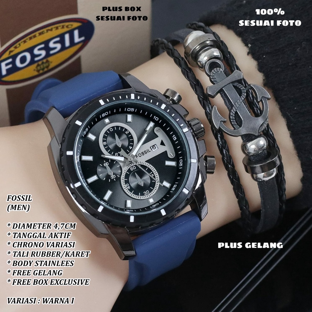 (FREE BOX) JAM TANGAN PRIA FASHION TALI RUBBER BODY BULAT TANGGAL AKTIF FREE GELANG