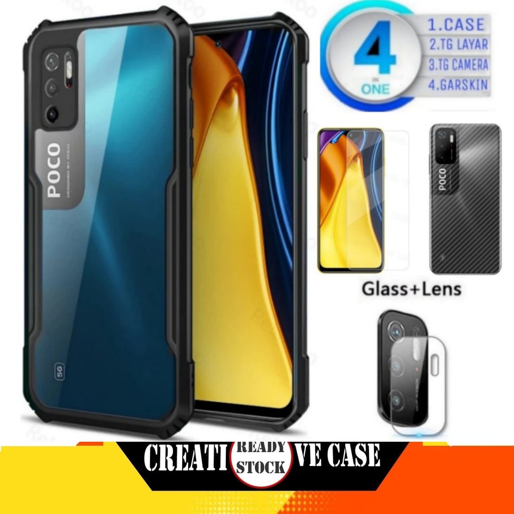 Case Xiaomi Poco M3 Pro 5G Tpu Shocprof+Tg Bening+Tg Camera+Garskin - Hitam