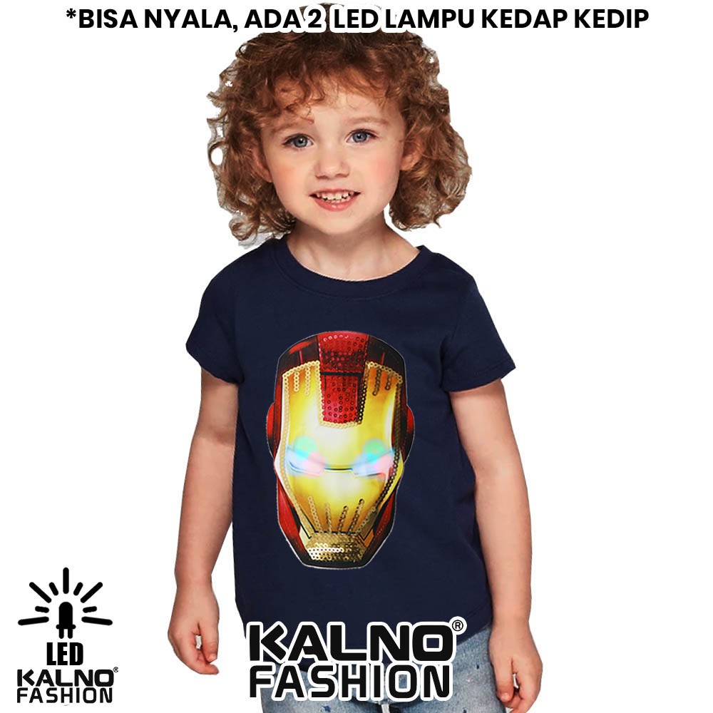 kaos baju anak IRNMAN MUKA BISA NYALA 2 LED bisa nyala 111 umur 1 - 7 tahun KAOS LED KAOS NYALA