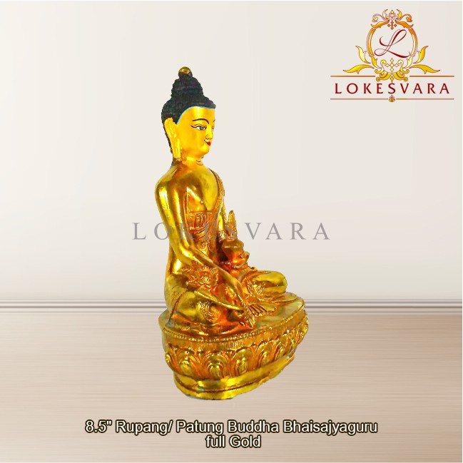 Patung Rupang Arca Logam Buddha Bhaisajyaguru 8.5inch Full Gold