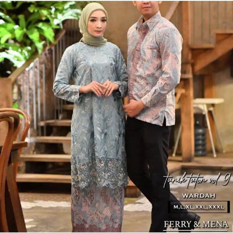 set Couple Pesta Tunik Tulle Tuton Full tulle Bordir Tebal