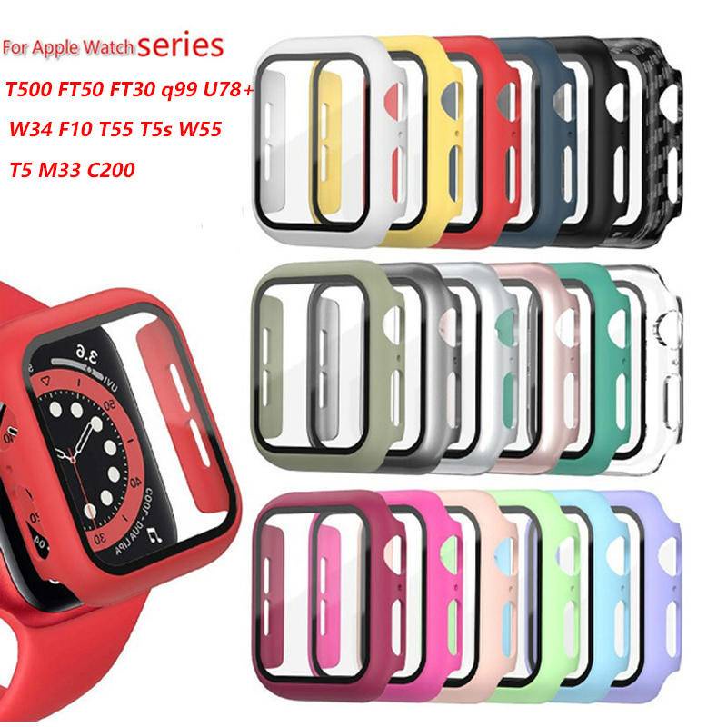 Case Pelindung Layar Bahan Kaca Untuk Apple Watch T500 FT50 FT30 q99 U78 + T5 W34 F10 T55 T5s W55 M33 C200 iWatch