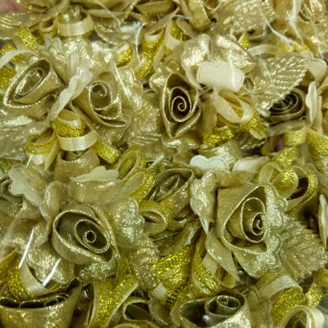 aplikasi bunga emas bahan craft bros hiasan aksesoris