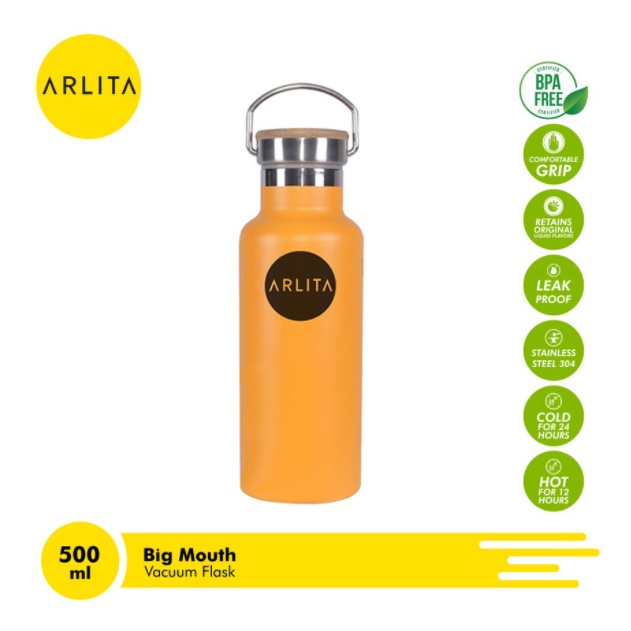 Arlita Botol Termos VF-FJ1001 Vacuum Flask Orange Big Mouth 500 ML