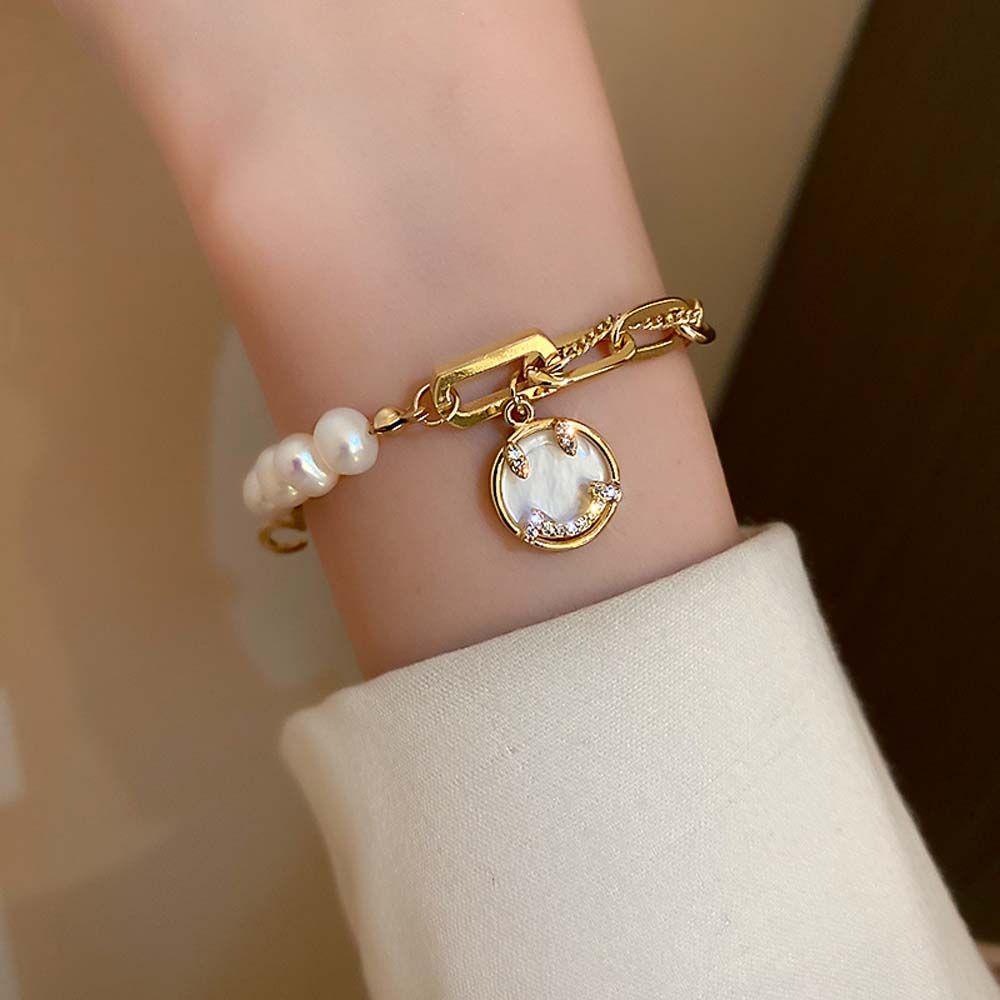 [Elegan] Smiley Gelang Retro Temperamen Untuk Wanita Baroque Mutiara Air Tawar Minimalis Berlian Imitasi Gadis Gaya Korea Bracelet