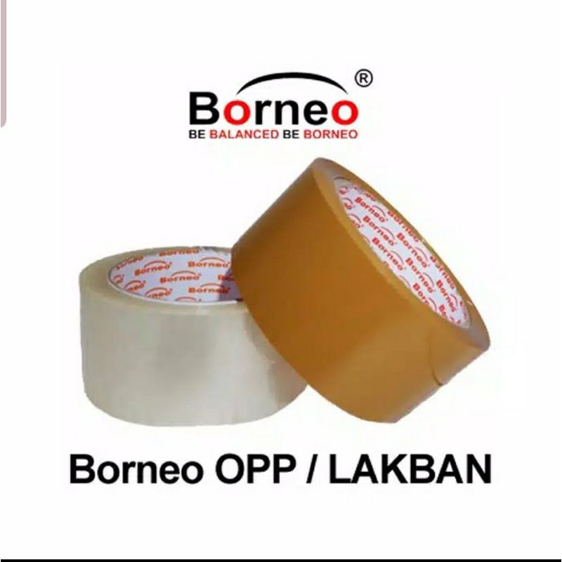 Lakban Borneo 2&quot;. Lakban opp borneo bening &amp; coklat 2&quot; / 48 mm x 80 m