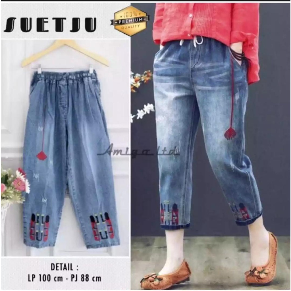 CELANA JINS WANITA TERBARU BAGGY JEANS TERLARIS KEKINIAN BRANDED KULOT CULLOTE HARUKA ALLSIZE TERMURAH  bordir korean karet best seller