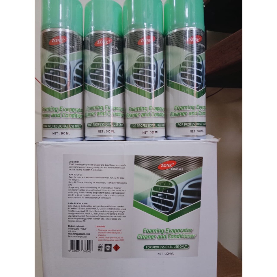 Pembersih AC Mobil ZONE Foaming Evaporator Cleaner Conditioner 300 ml Penyegar ac  penghilang bau Apek AC Mobil