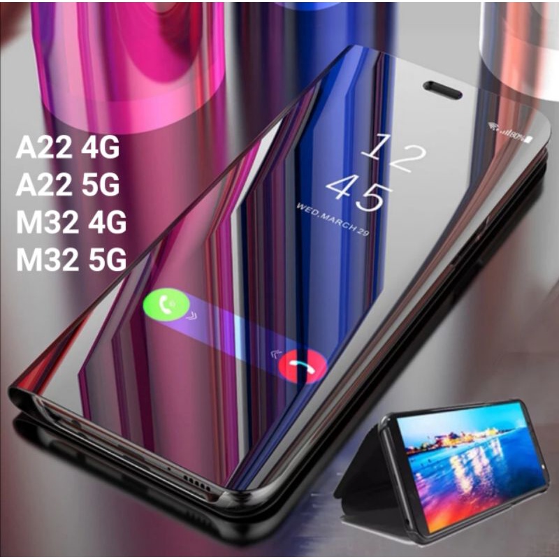 Flipcover Samsung A22 4G 5G A225G A224G  Flip Cover Casing Case Sarung Clear View Kview Magic mirror Smartcase