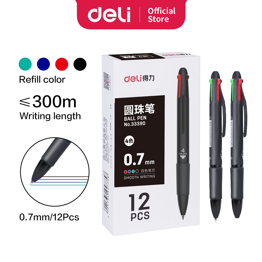 

Deli pulpen cetek warna-warni 4 warna 0.7mm pulpen pelajar multifungsi 33390