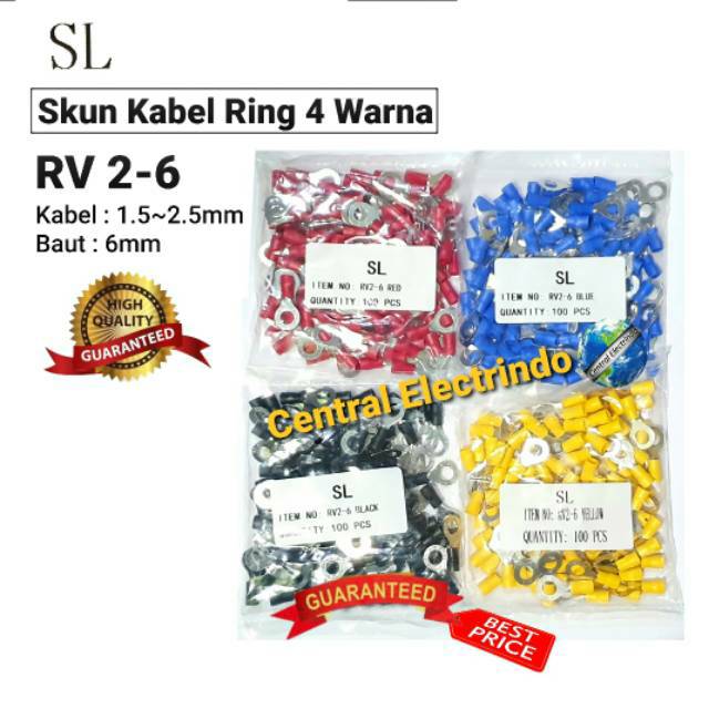 Skun Kabel Ring Warna RV 2-6 Kabel 1.5~2.5mm Baut 6mm SL.