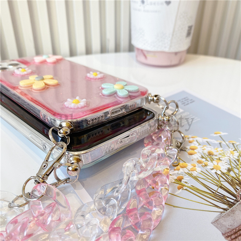 【Lanyard iphone case】 bracelet Suitable for iPhone12pro Max 11pro Max Xs Max XR 7/8 / SE 7+ 8+ 6 SPlus Bunga 3D mengkilap