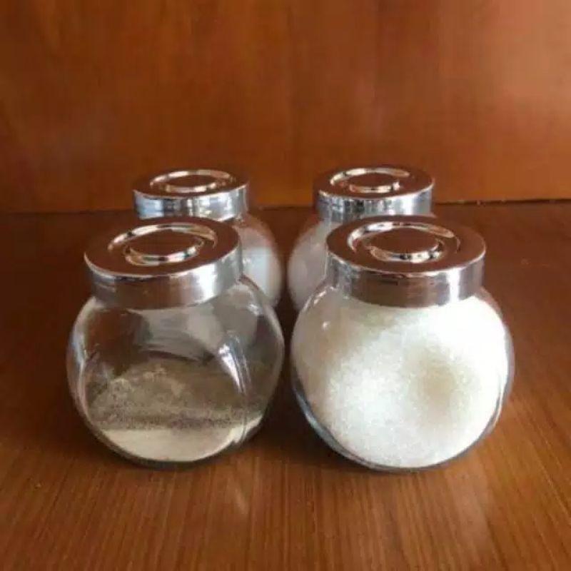 RAJTANs SET 4 Pcs SPICE JAR Stoples bumbu Wadah Bumbu Toples Bumbu, kaca/warna aluminium