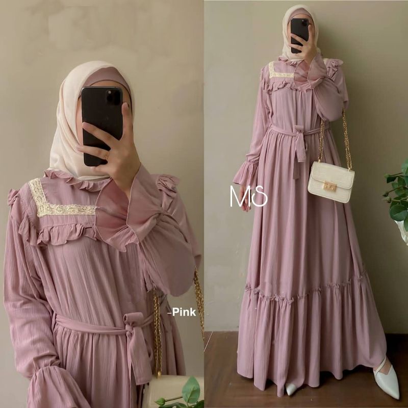 MAXY SABARAYA RENDA, MOSCREPE RENDA, GAMIS HIJAB MUSLIM, MAXY DRESS