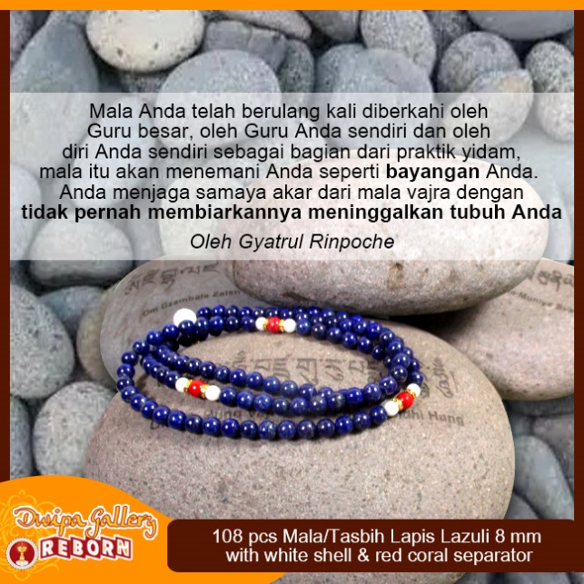 Tasbih / Mala Buddha 108 Batu Lapis Lazuli 8mm with white Shell