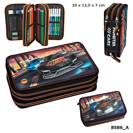 

TM 8586 Monster Cars Filled Triple Pencil Case With LED