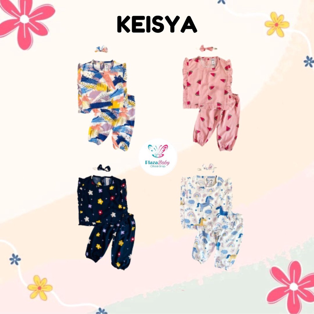 Plazababyku MX KEISYA RAYON SETELAN BANDO setelan bayi motif bunga yang lucu free headband