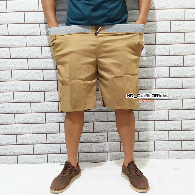 Celana Chino Pendek Pria Jumbo Big Size Chinos Pinggang Karet Cotton Combed Diamond Size 39-44