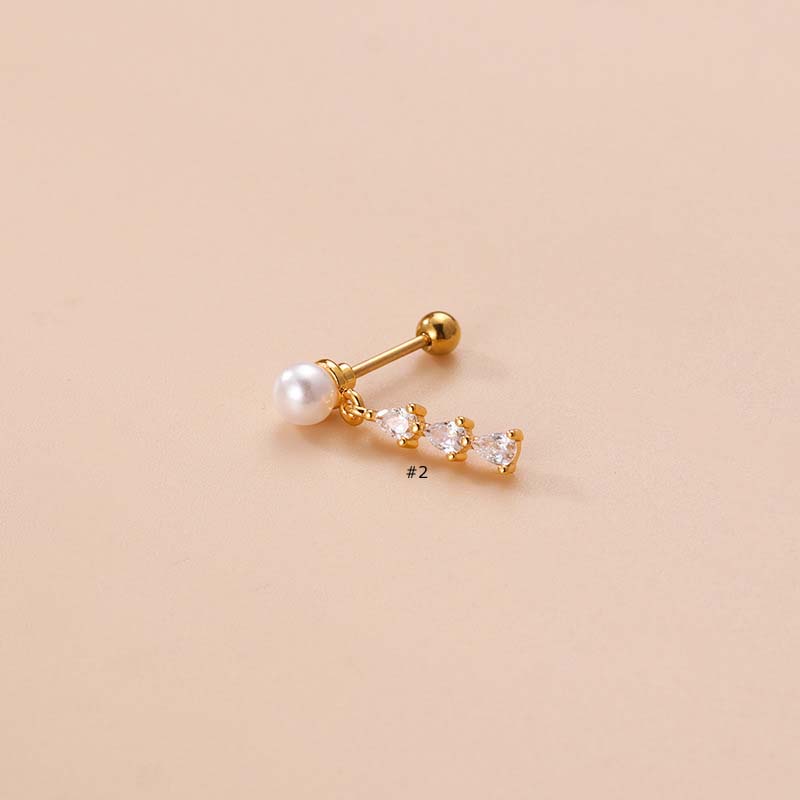 1 Pc Anting Stud Desain Rantai Silang Menjuntai Bahan Stainless Steel Warna Emas Perak