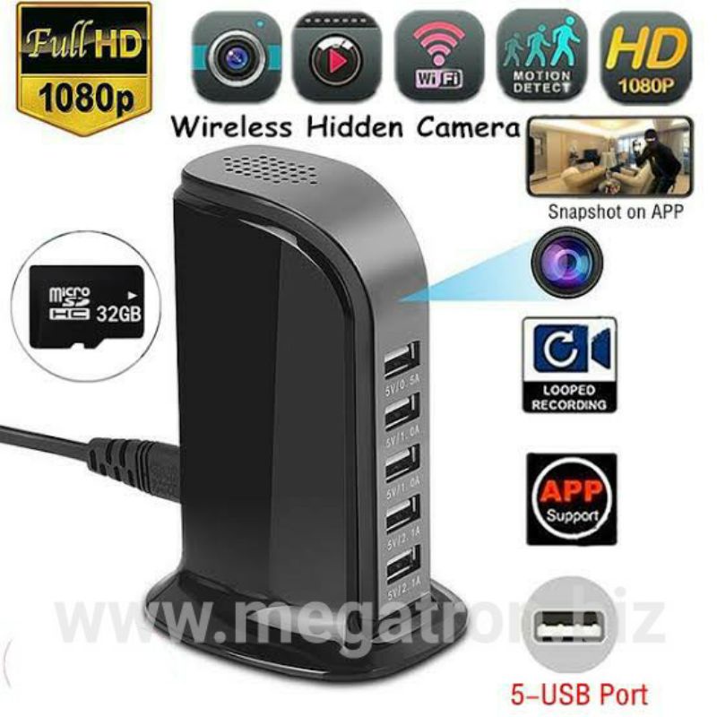 Wifi Spy Camera model USB Charger HUB 5 port - Pantau Live di HP dari mana saja -support Android/iOS