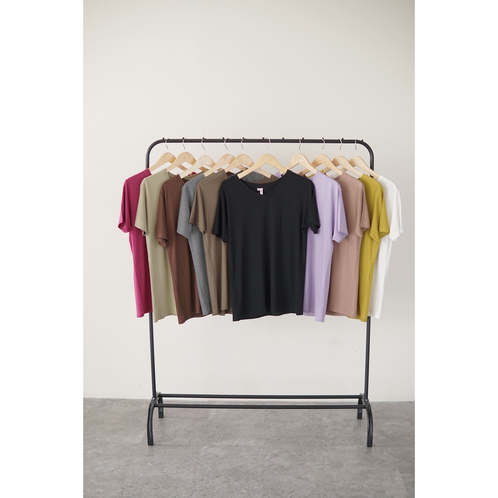 (COD) GBMJ Butik Kaos Wanita V Neck Lengan Pendek Terlaris Basic Katun Oversize Import Alsava V Allsize Standar Jumbo S-XXL
