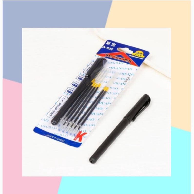 

Set Pulpen Gel Hitam 6 Tinta