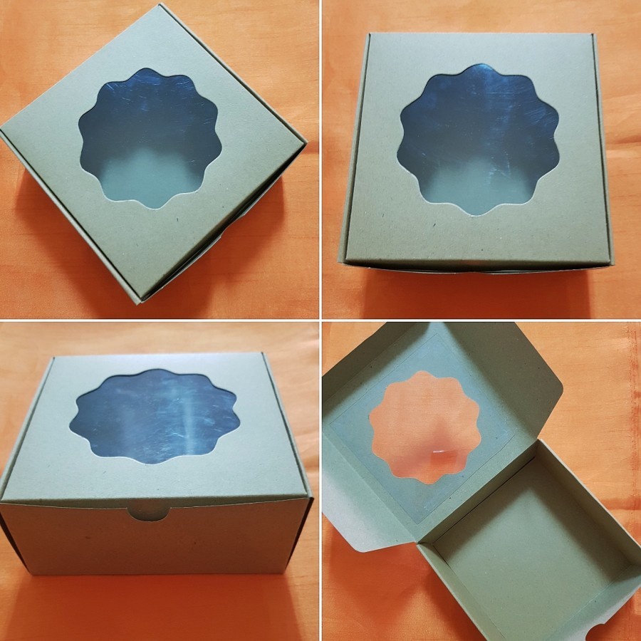 

box kemasan kotak mika transparan bahan kraft coklat bingkisan hampers packing warna hijau lumut ukuran 15 x 15 x 6