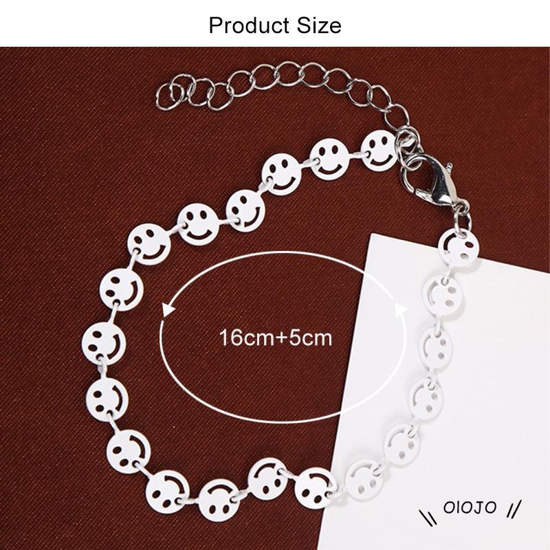 Kalung Rantai Clavicle Pendek Desain Smiley Face Bahan Metal Dapat Ditumpuk - ol2