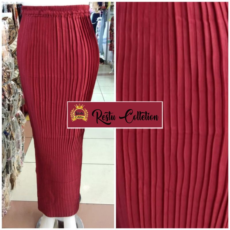 COD Rok Plisket Polos Instan Bahan Semi Silk Sutra Premium Bawahan Kebaya Wisuda Warna Maroon