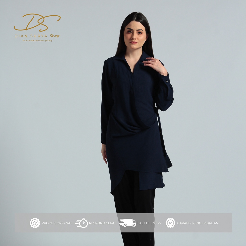 DS Shop - Freya Short Dress Navy | Dress wanita dress korea atasan baju tunik premium quality | Kimo