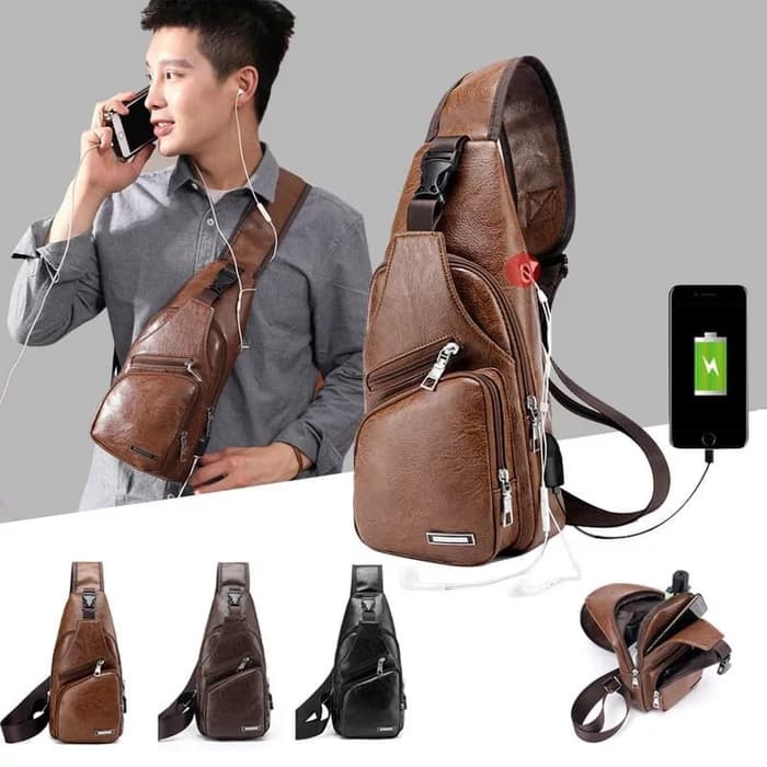Tas Selempang USB | Tas Selempang Kulit | Tas Selempang Murah Berkualitas | Sling Bag USB, HeadSet