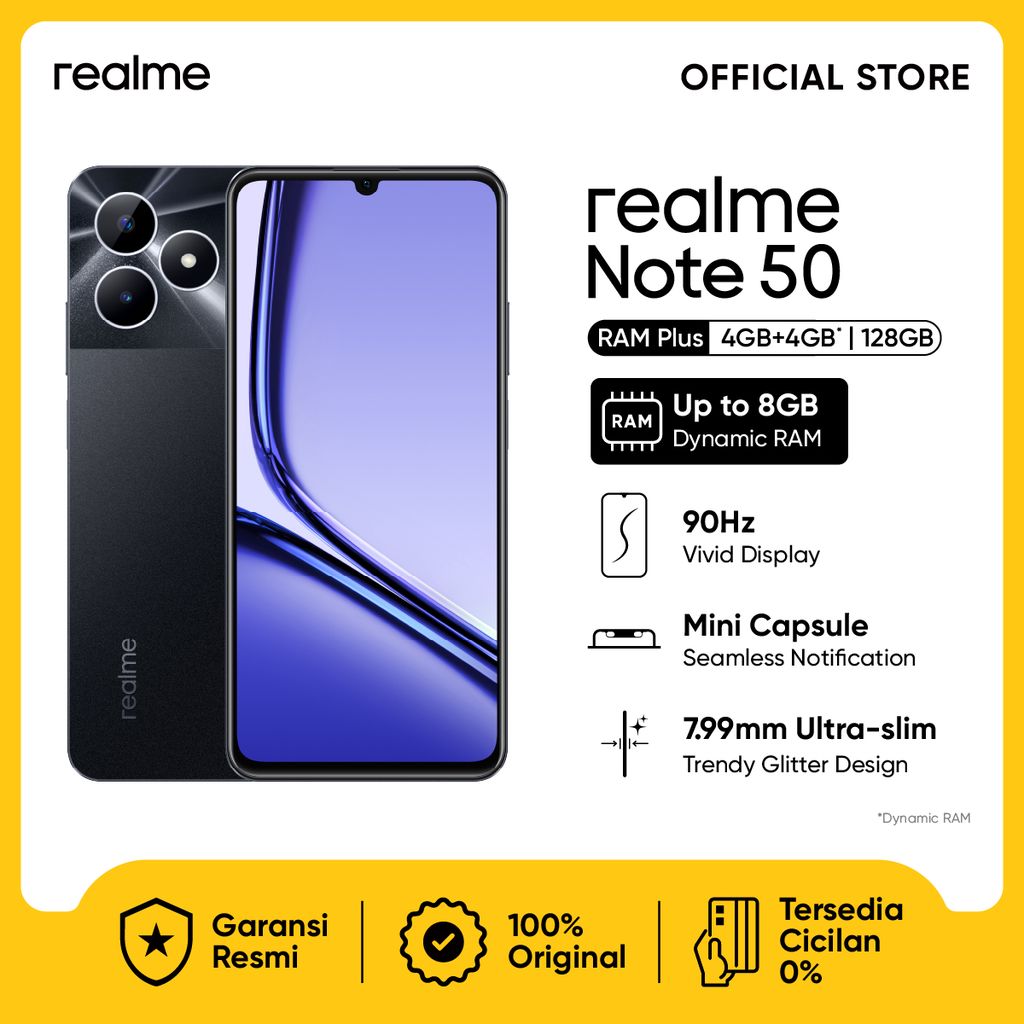 realme Note 50 4GB+4GB*|128GB (90Hz Vivid Display | Mini Capsule | Ultra SLim Body | 13 MP AI Camera | 5000mAh Battery):Sky Blue,4/128 GB-Midnight Black