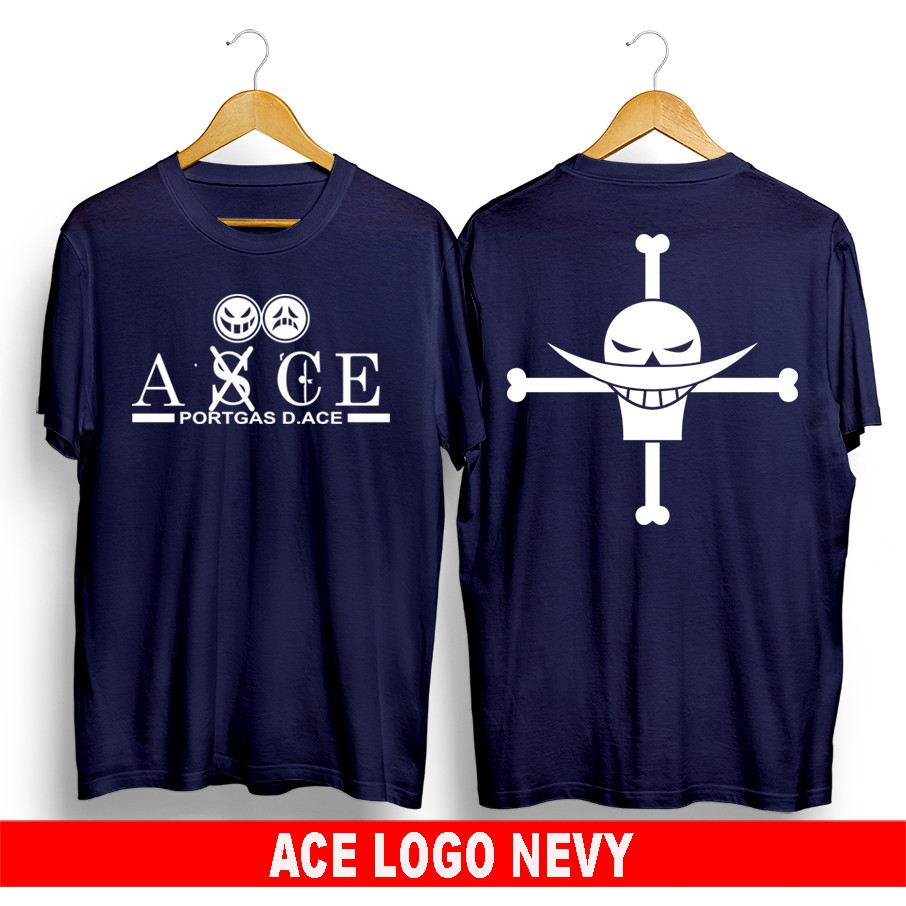 Kaos One Piece Ace Logo Navy