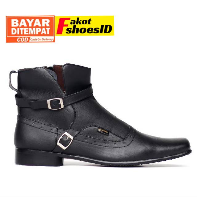 PACUAN BLACK | CEVANY x FAKOT | SEPATU PRIA PANTOFEL TINGGI ZIPPER RESLETING FORMAL KULIT ASLI