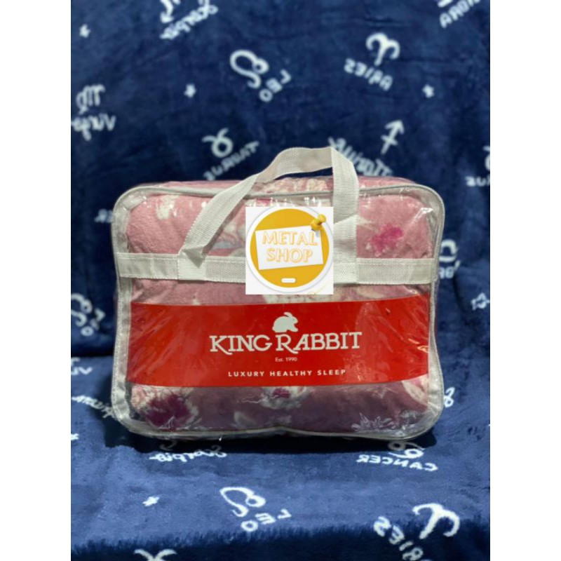 KING Rabbit Thermal Blanket Selimut Fleece Motif Rose Pink