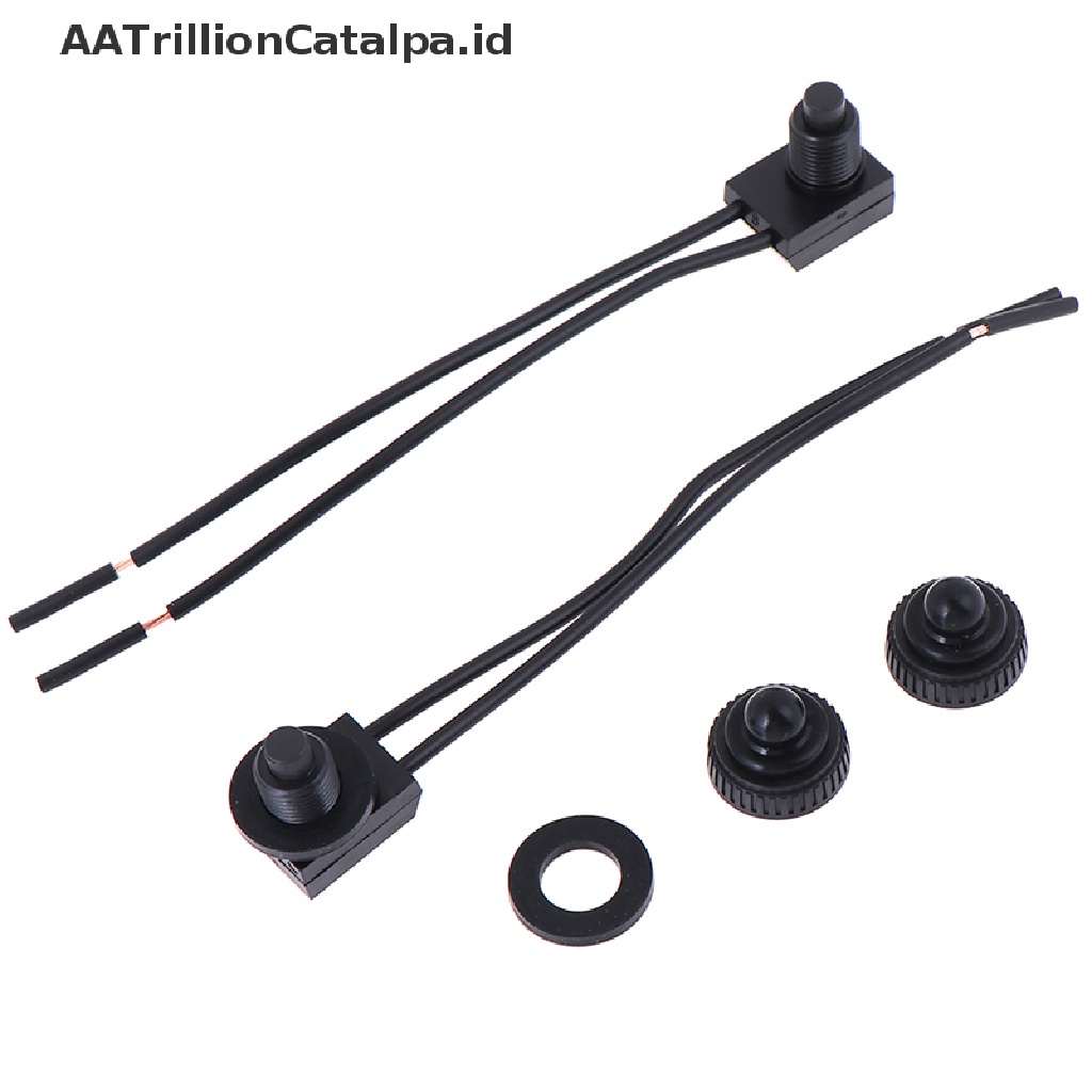 2pcs Saklar Tombol Tekan On-Off 12V Tahan Air Dengan Kabel Lead 4 &quot;Warna Hitam