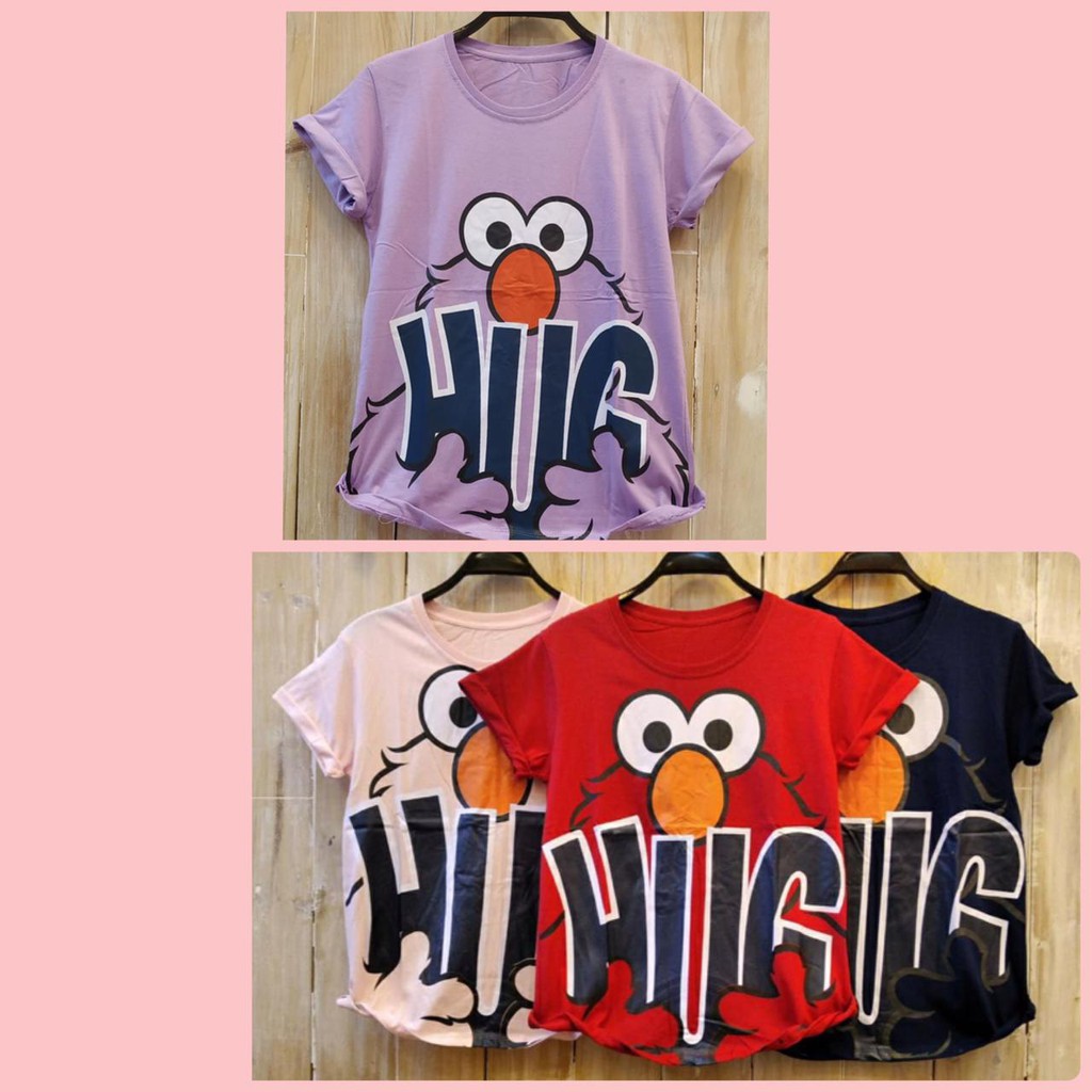 Terlaris Kaos kartun karakter elmo lucu casual cewek pink merah red navy dongker baju remaja dewasa 