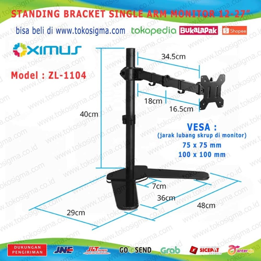 BRACKET STANDING ZL-1104 TAPAK MEJA DESK 1 ARM MONITOR FLAT 13-27 in