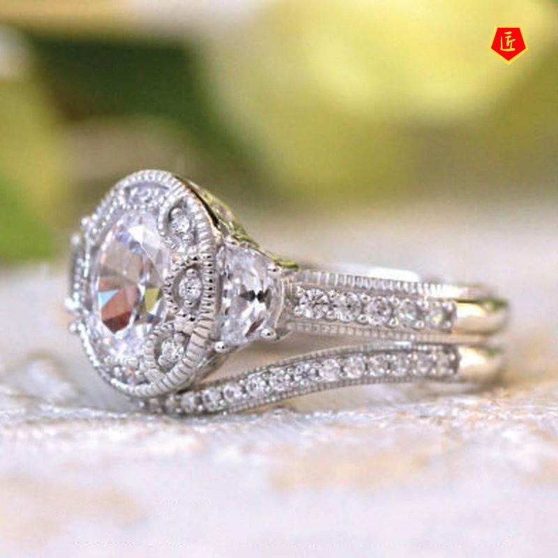 [Ready Stock]Elegant Inlaid Moissanite Ring 925 Silver Elegant Fashion