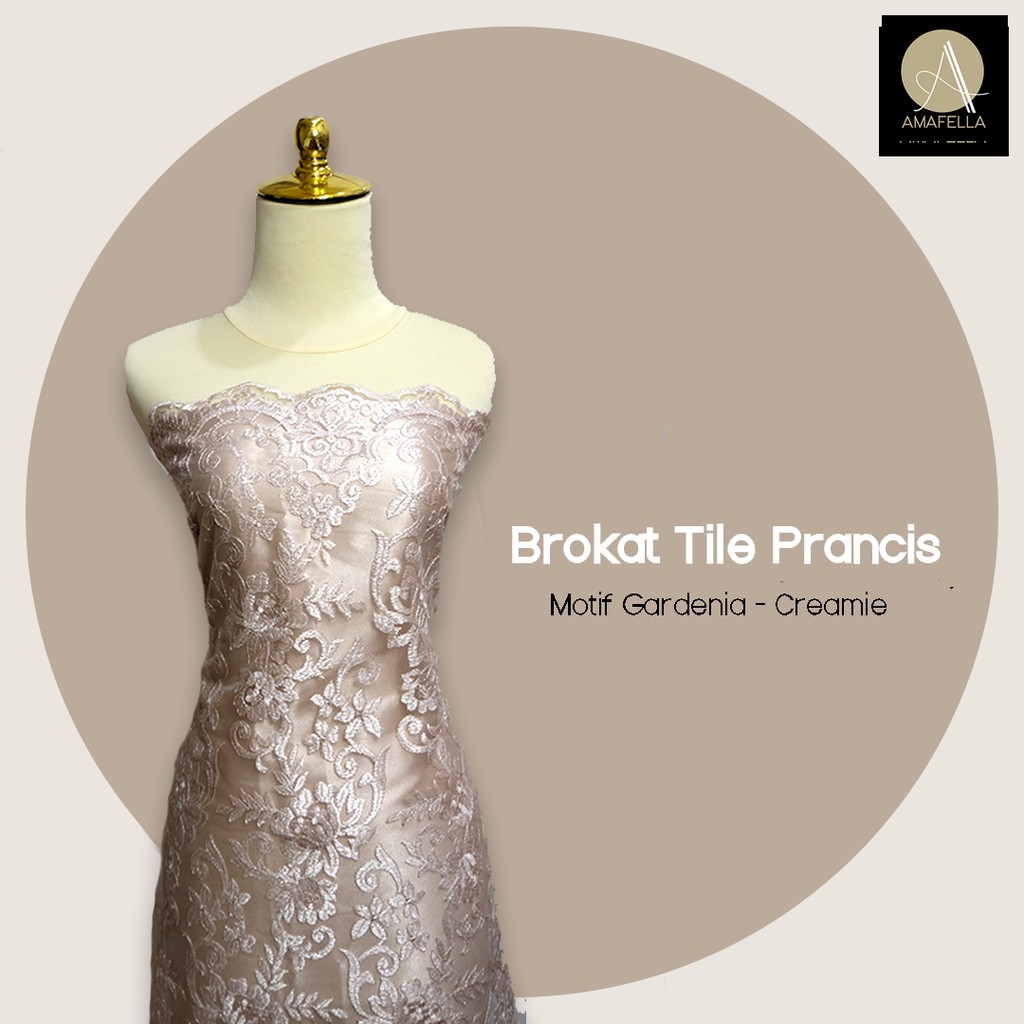 1/2 meter Kain Brokat Tile Prancis Bahan Kebaya Motif Gardenia