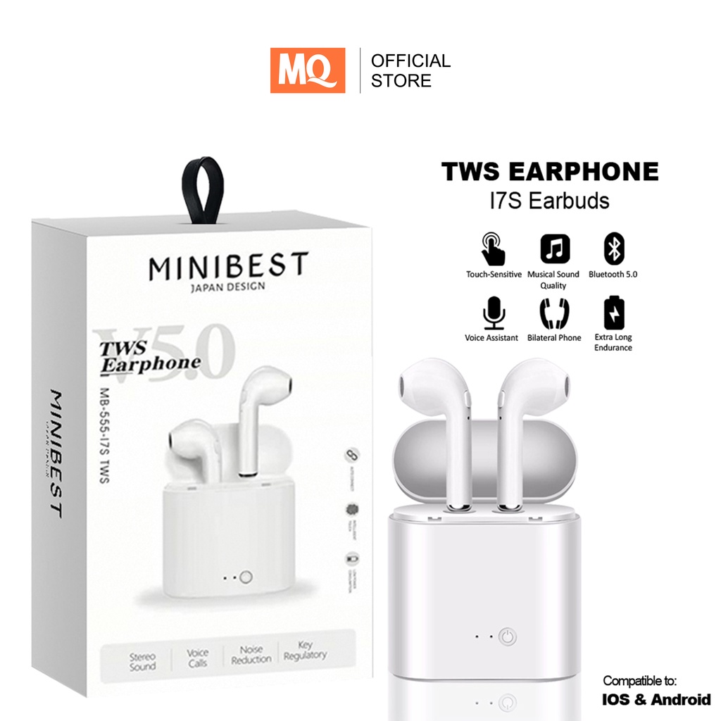 MQ i7s TWS Twins Wireless Headset Earphone Bluetooth Android &amp; IOS Murah Handsfree Earbuds Headphone HBQ Twins With Charging Case Mini V4.2